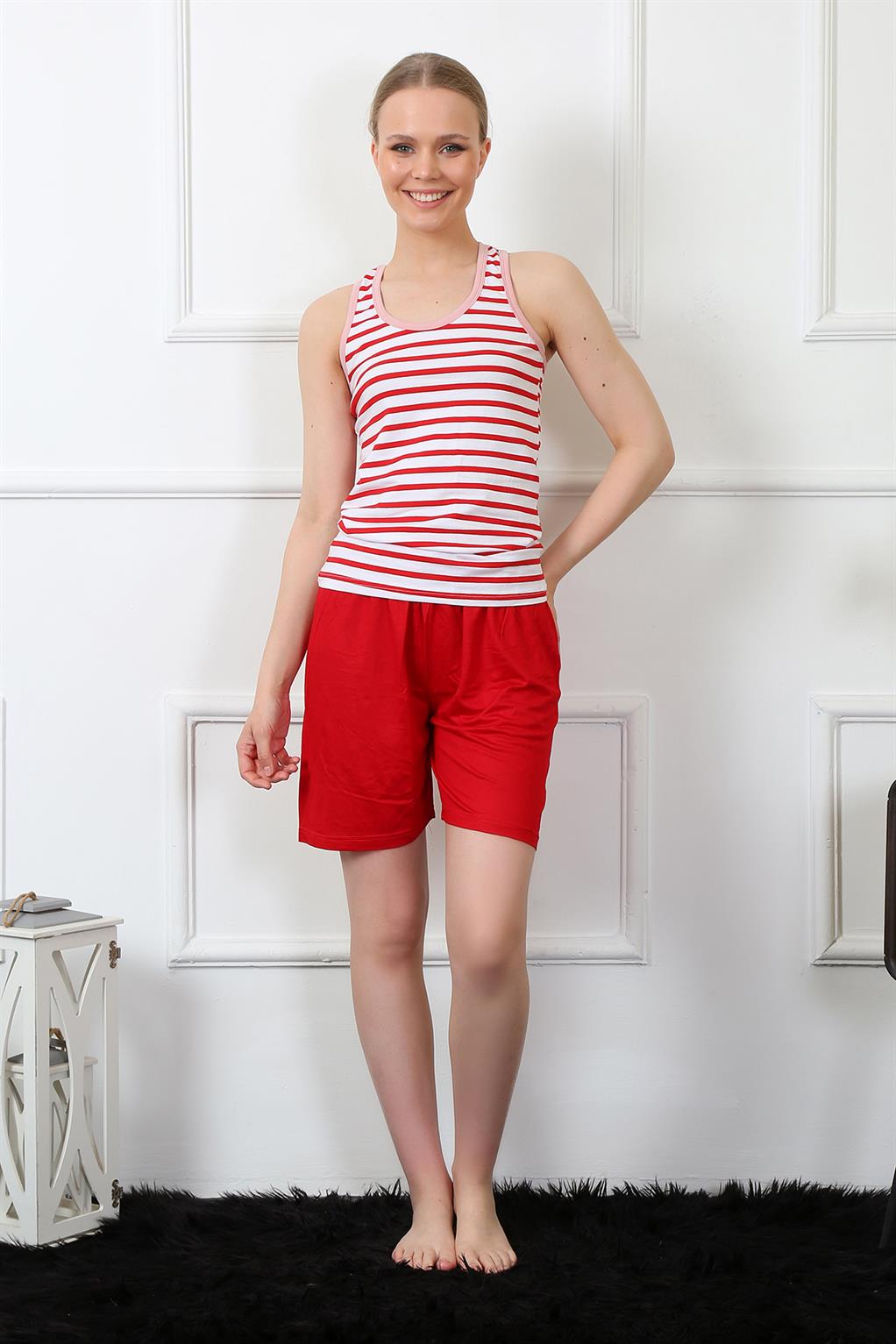 Moda Çizgi Kadın Penye Şortlu Takım 3612 - XL | Kırmızı