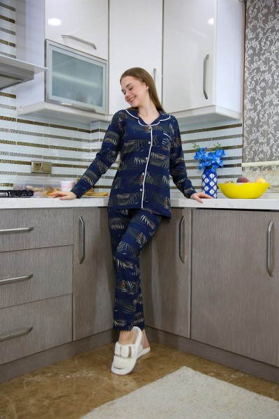 Moda Çizgi Kadın Penye Uzun Kol Pijama Takım 2772 - Thumbnail