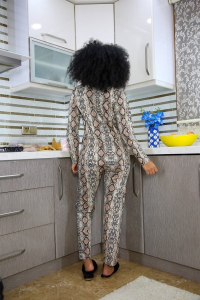 Moda Çizgi Kadın Penye Uzun Kol Pijama Takım 2774 - Thumbnail