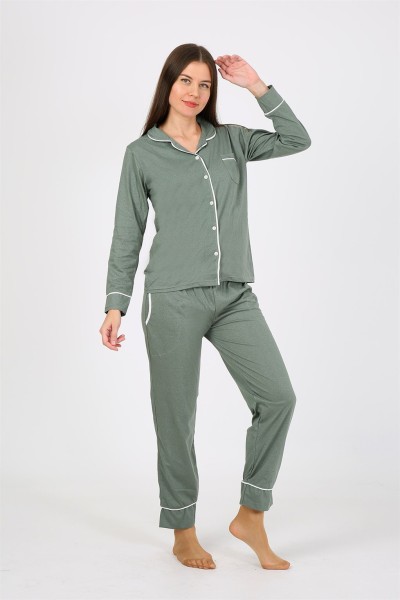 Moda Çizgi Kadın Penye Uzun Kol Pijama Takım 2775 - Thumbnail