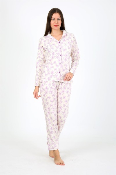 Moda Çizgi Kadın Penye Uzun Kol Pijama Takım 2776 - Thumbnail