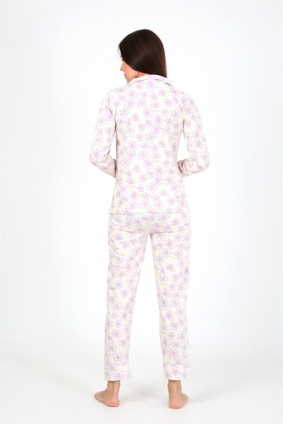 Moda Çizgi Kadın Penye Uzun Kol Pijama Takım 2776 - Thumbnail