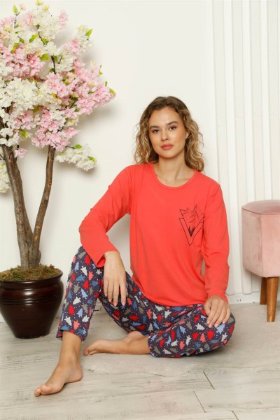 Moda Çizgi Kadın Penye Uzun Kol Pijama Takım 4100 - Thumbnail
