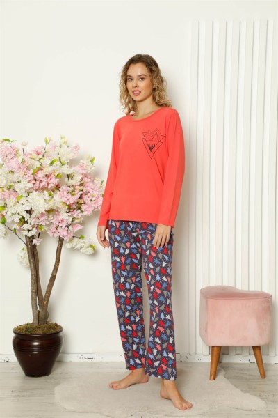 Moda Çizgi Kadın Penye Uzun Kol Pijama Takım 4100 - Thumbnail