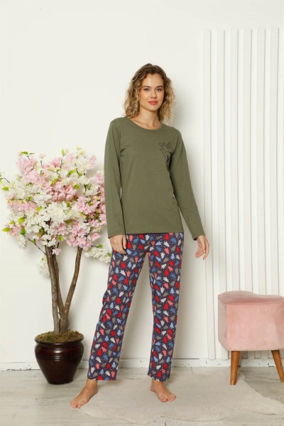 Moda Çizgi Kadın Penye Uzun Kol Pijama Takım 4101 - Thumbnail