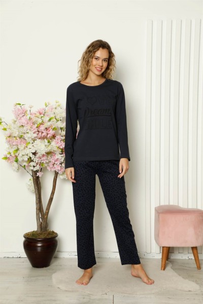 Moda Çizgi - Moda Çizgi Kadın Penye Uzun Kol Pijama Takım 4104