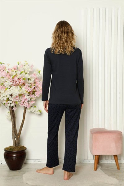 Moda Çizgi Kadın Penye Uzun Kol Pijama Takım 4104 - Thumbnail