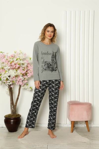 Moda Çizgi - Moda Çizgi Kadın Penye Uzun Kol Pijama Takım 4107