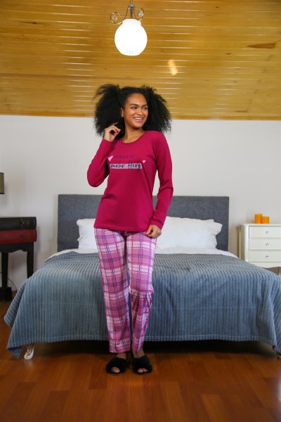 Moda Çizgi Kadın Penye Uzun Kol Pijama Takım 4113 - Thumbnail