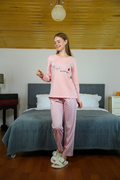 Moda Çizgi Kadın Penye Uzun Kol Pijama Takım 4115 - Thumbnail