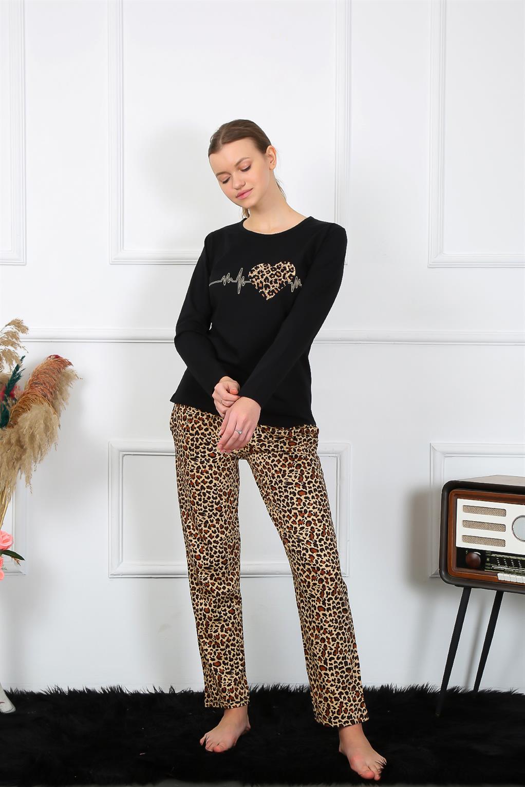 Moda Çizgi Kadın Penye Uzun Kol Pijama Takım 4129 - L | Siyah