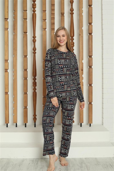 Moda Çizgi - Moda Çizgi Kadın Penye Uzun Kol Pijama Takım 4144