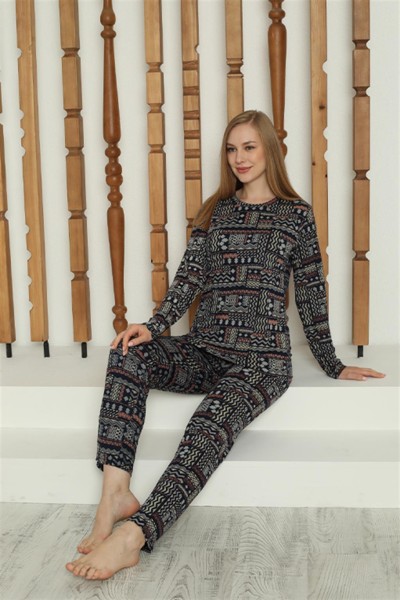 Moda Çizgi Kadın Penye Uzun Kol Pijama Takım 4144 - Thumbnail