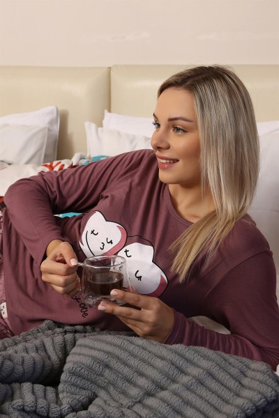 Moda Çizgi - Moda Çizgi Kadın Penye Uzun Kol Pijama Takım 4187