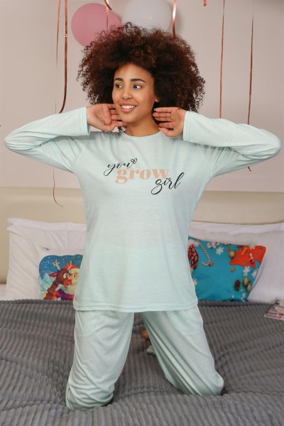 Moda Çizgi Kadın Penye Uzun Kol Pijama Takım 4188 - Thumbnail