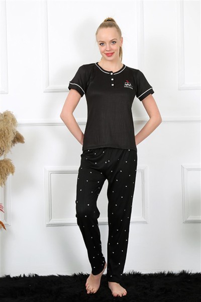 Moda Çizgi - Moda Çizgi Kadın Siyah Kısa Kol Pijama Takım 20388