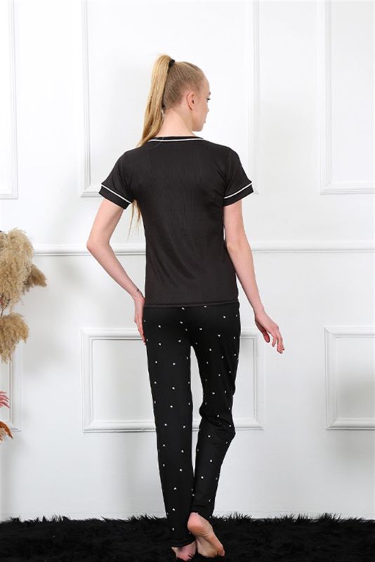 Moda Çizgi Kadın Siyah Kısa Kol Pijama Takım 20388 - 5