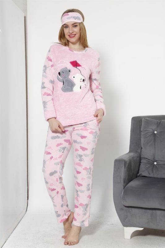 Moda Çizgi Kadın  Uçurtma Desenli Pembe Polar Pijama Takımı 8033 - 1