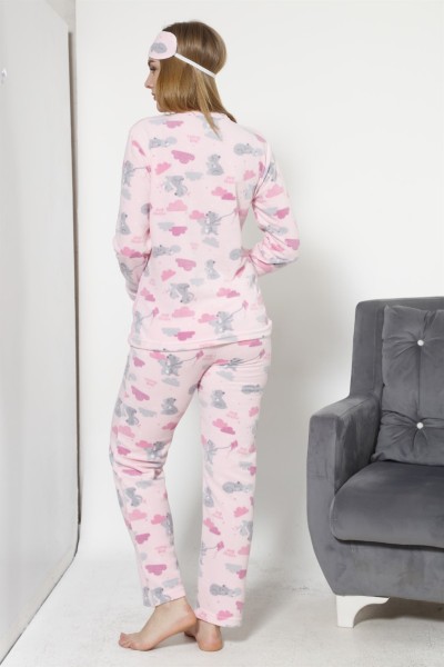 Moda Çizgi Kadın Uçurtma Desenli Pembe Polar Pijama Takımı 8033 - Thumbnail