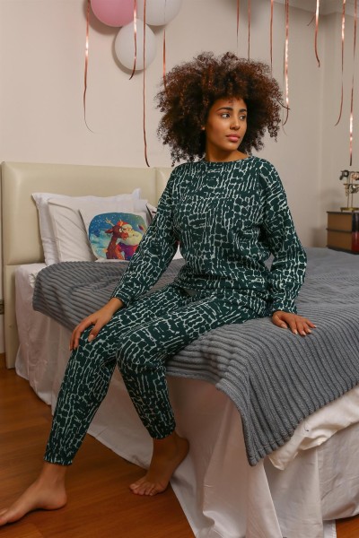 Moda Çizgi Kadın Uzun Kol 3 İplik Penye Pijama Takım 4181 - Thumbnail