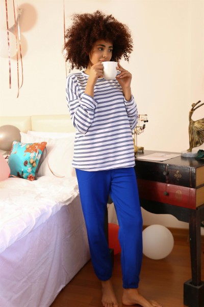 Moda Çizgi Kadın Uzun Kol 3 İplik Penye Pijama Takım 4185 - Thumbnail