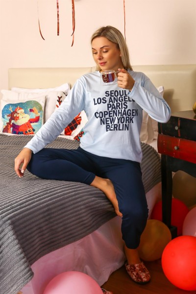 Moda Çizgi Kadın Uzun Kol Penye Pijama Takım 4174 - Thumbnail