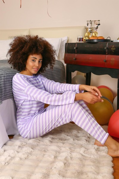 Moda Çizgi Kadın Uzun Kol Penye Pijama Takım 4175 - Thumbnail