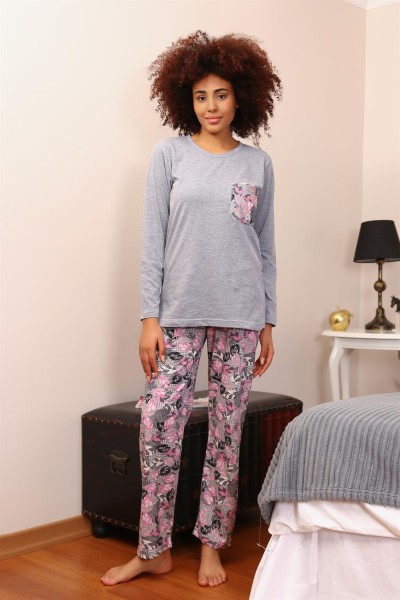 Moda Çizgi Kadın Uzun Kol Penye Pijama Takım 4195 - Thumbnail