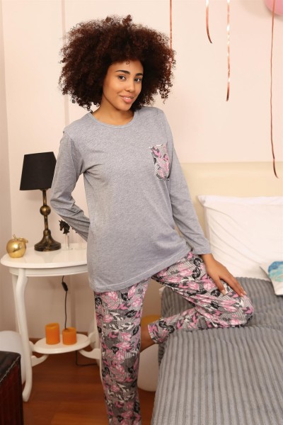 Moda Çizgi Kadın Uzun Kol Penye Pijama Takım 4195 - Thumbnail