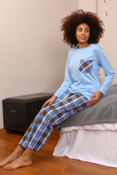 Moda Çizgi Kadın Uzun Kol Penye Pijama Takım 4198 - Thumbnail