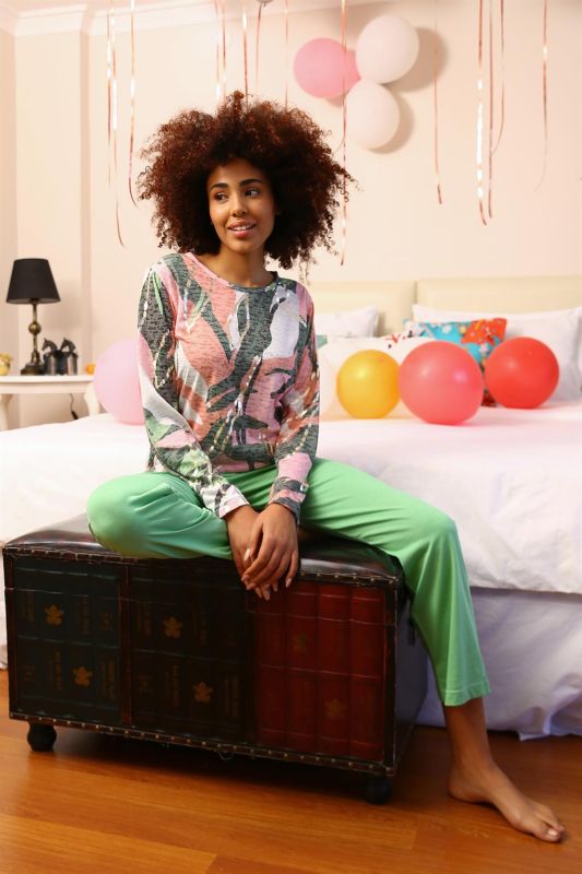 Moda Çizgi Kadın Uzun Kol Penye Pijama Takım 4201 - 4