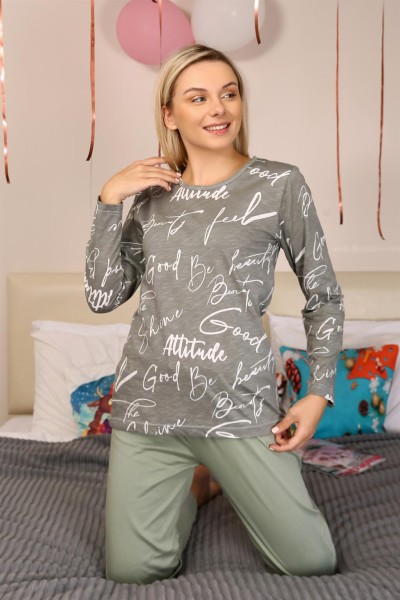 Moda Çizgi Kadın Uzun Kol Penye Pijama Takım 4206 - Thumbnail