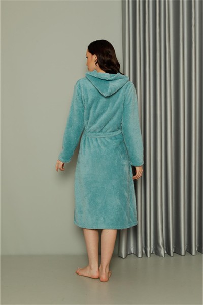 Moda Çizgi Kadın Welsoft Polar Uzun Su Yeşili Sabahlık 20577 - Thumbnail