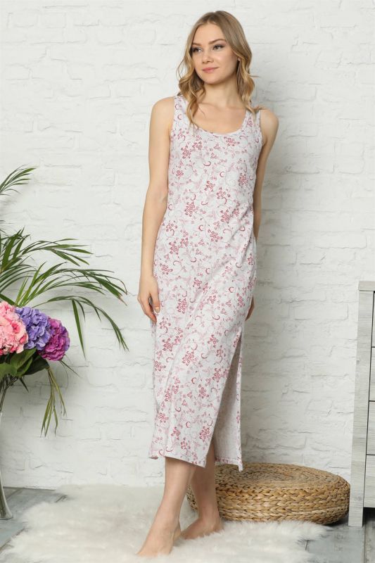 Moda Çizgi Kalın Askılı Ekru Penye Uzun Gecelik 924 - 3