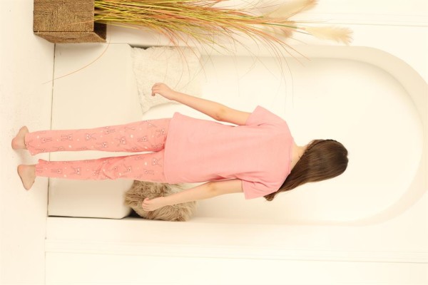 Moda Çizgi Kız Çocuk Kısa Kollu Pijama Takımı 20369 - Thumbnail