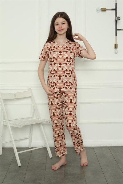 Moda Çizgi Kız Çocuk Penye Pijama Takım 20396 - Thumbnail