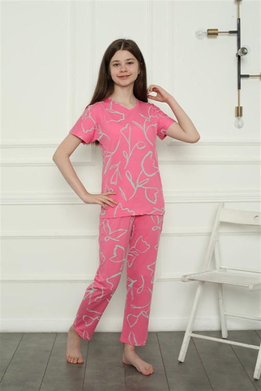 Moda Çizgi Kız Çocuk Penye Pijama Takım 20398 - 1