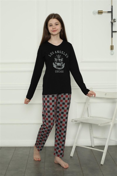 Moda Çizgi Kız Çocuk Penye Pijama Takım 20401 - Thumbnail