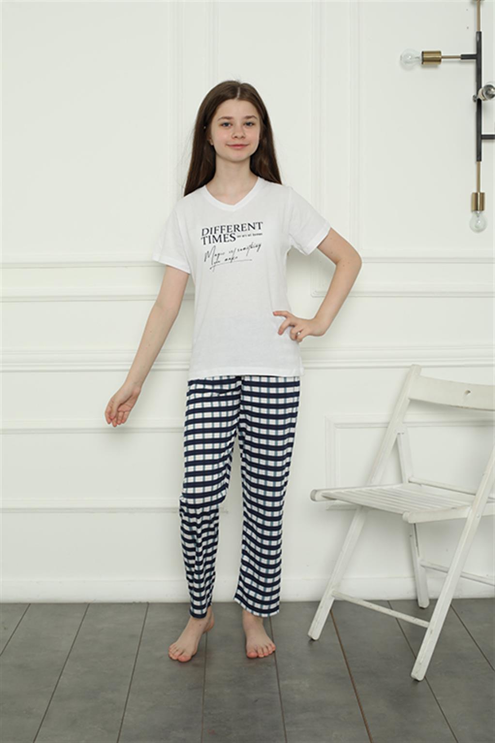 Moda Çizgi Kız Çocuk Penye Pijama Takım 20403 - 3-4 | Beyaz