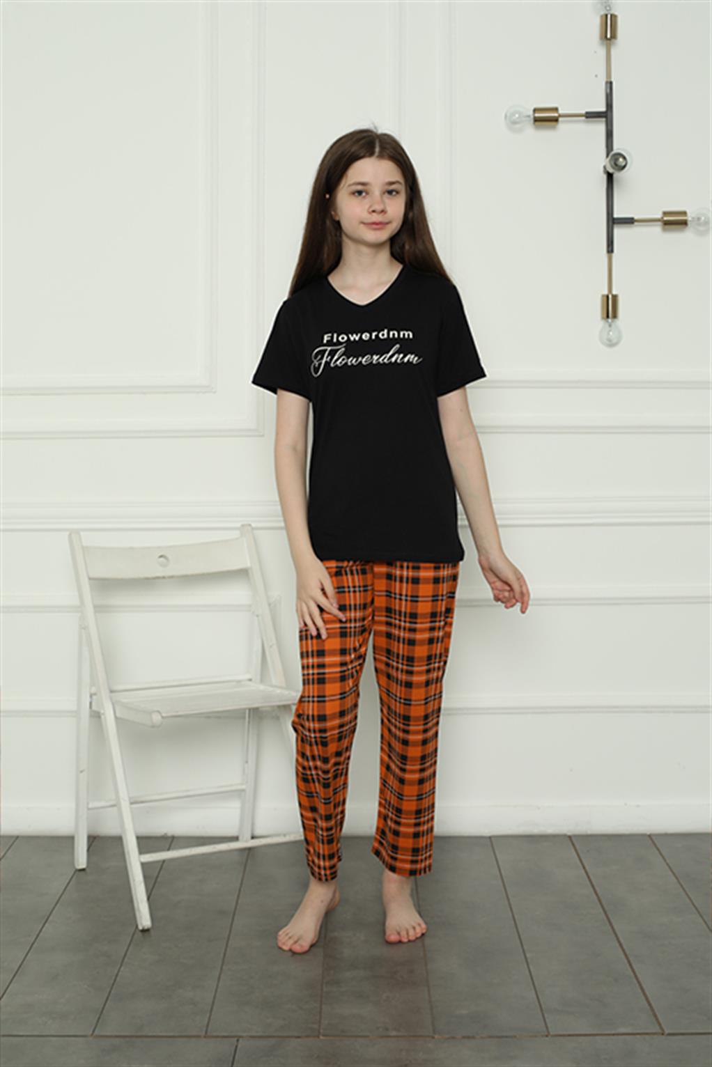 Moda Çizgi Kız Çocuk Penye Pijama Takım 20408 - 3-4 | Siyah