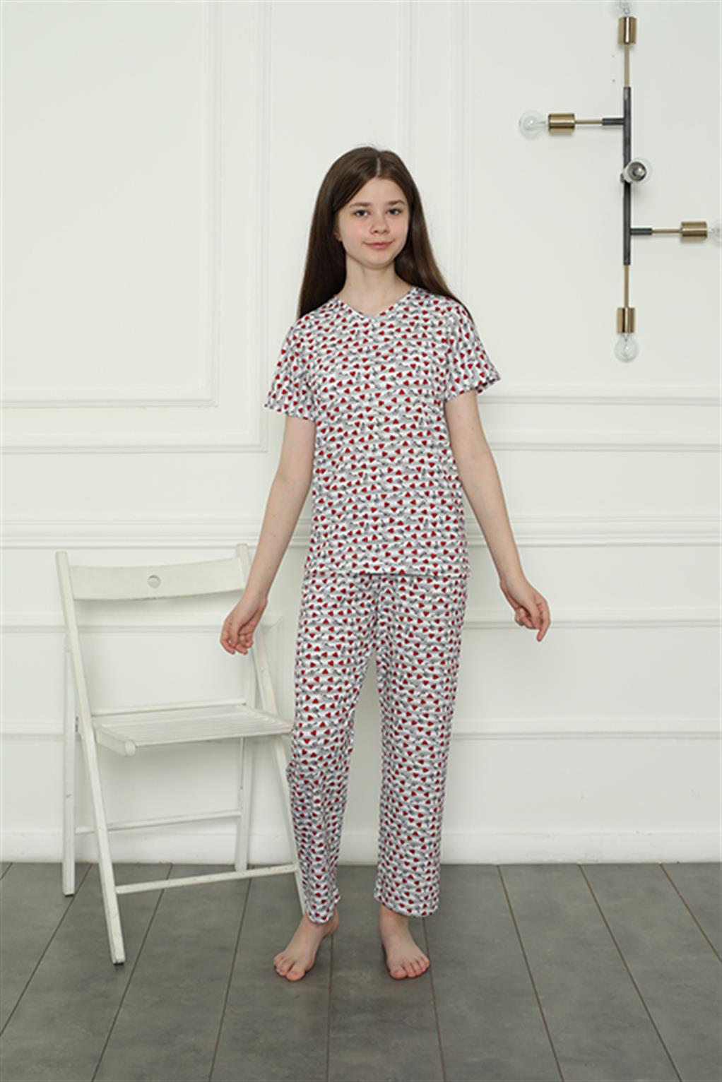 Moda Çizgi Kız Çocuk Penye Pijama Takım 20409 - 15-16 | Beyaz