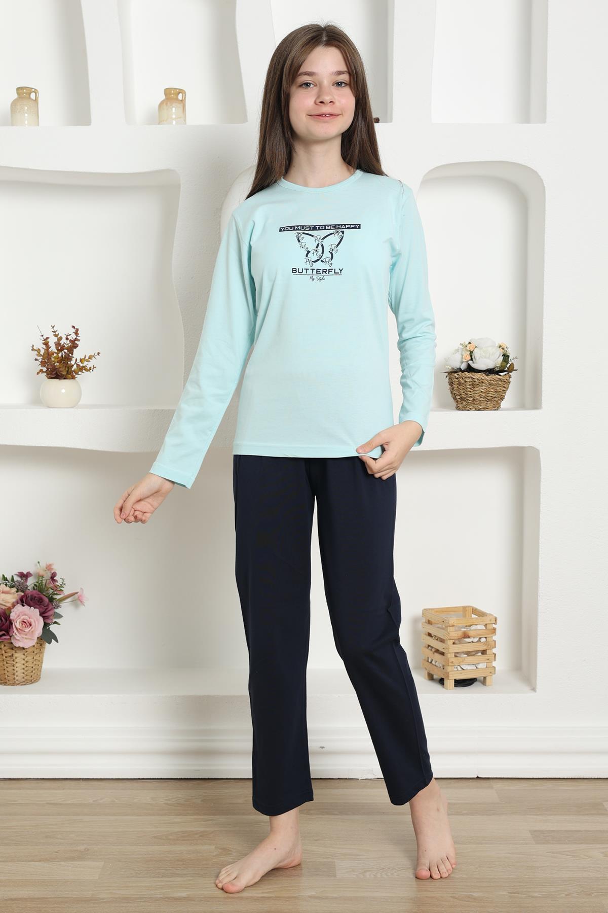 Moda Çizgi Kız Çocuk Penye Pijama Takım 20421 - 11-12 | Su Yeşili
