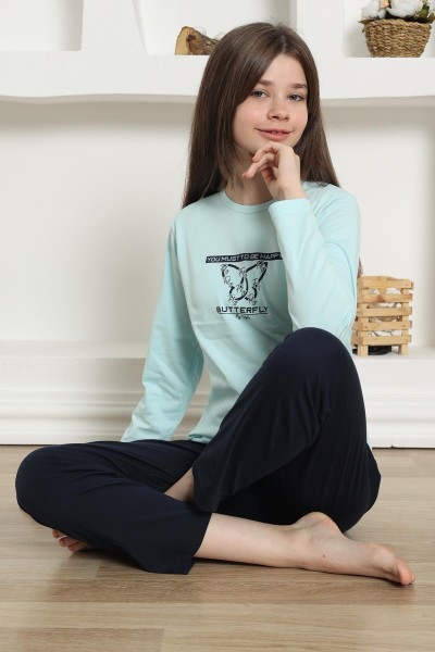 Moda Çizgi Kız Çocuk Penye Pijama Takım 20421 - Thumbnail