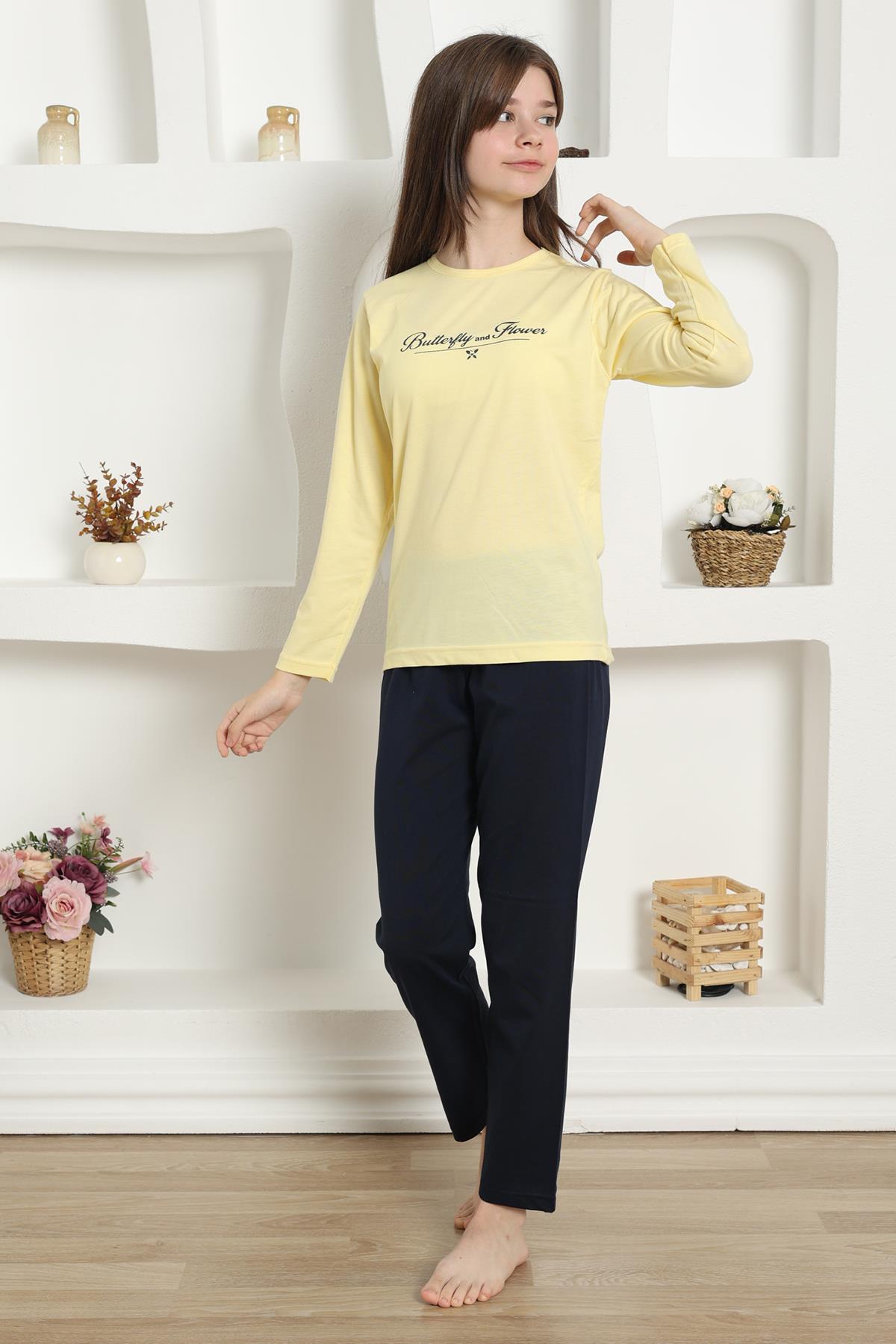 Moda Çizgi Kız Çocuk Penye Pijama Takım 20422 - 7-8 | Sarı
