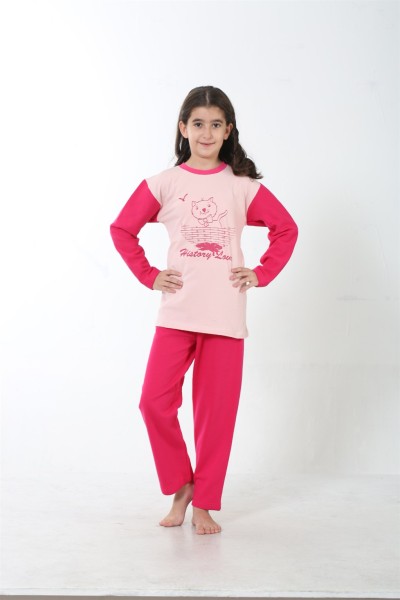Moda Çizgi Kız Çocuk Penye Pijama Takım 4503 - Thumbnail