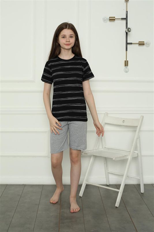 Moda Çizgi Kız Çocuk Penye Şortlu Pijama Takım 20405 - 2