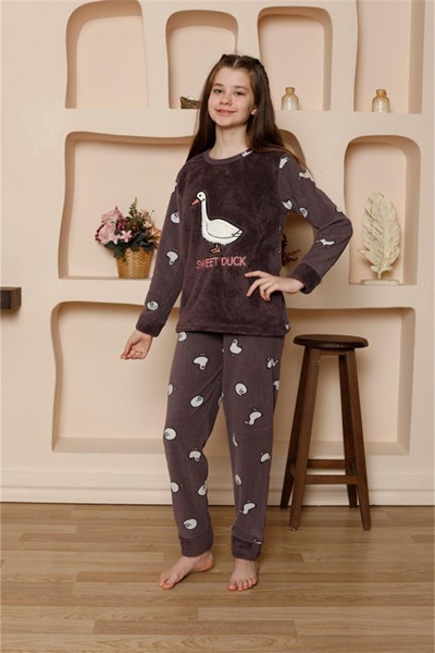 Moda Çizgi Kız Çocuk WelSoft Polar Mürdüm Pijama Takımı 20525 - Thumbnail