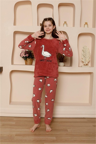Moda Çizgi - Moda Çizgi Kız Çocuk WelSoft Polar Vizon Pijama Takımı 20525