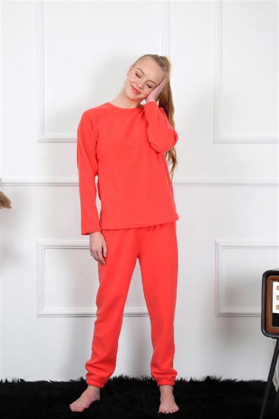 Moda Çizgi Polar Kadın Mercan Pijama Takımı 4130 - Thumbnail
