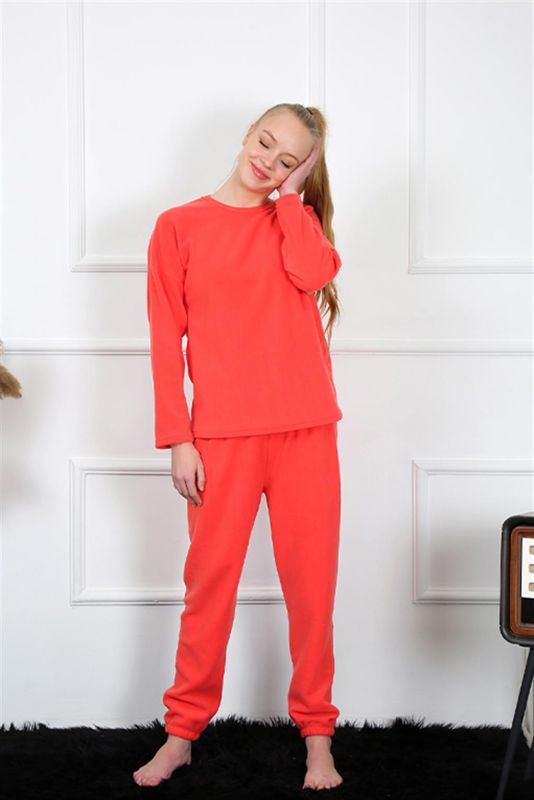 Moda Çizgi Polar Kadın Mercan Pijama Takımı 4130 - 1